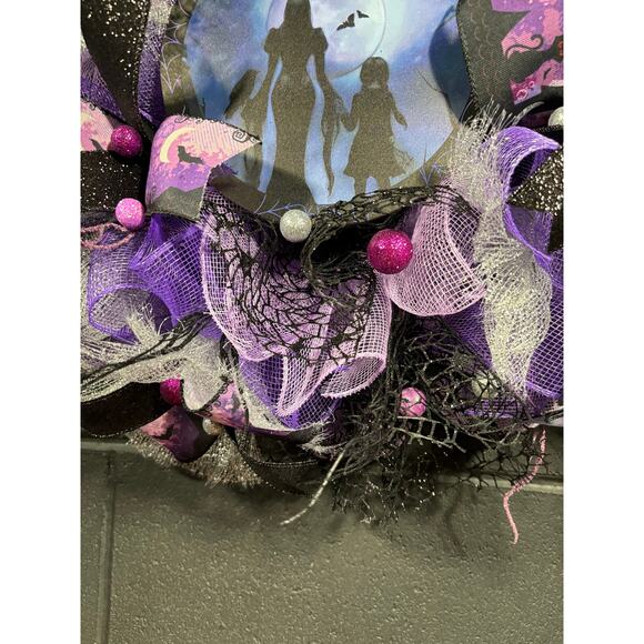 Witchy Halloween Wreath – Purple & Black Deco Mesh Door Decor – Handmade 24 inch - Picture 6 of 6